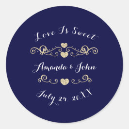 金ゴールドネイビーハート日付を保存する愛は甘い ラウンドシール