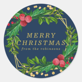 金ゴールドネイビーファミリーメリークリスマスグリッター ラウンドシール