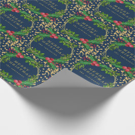 金ゴールドネイビーファミリーメリークリスマスグリッター ラッピングペーパー