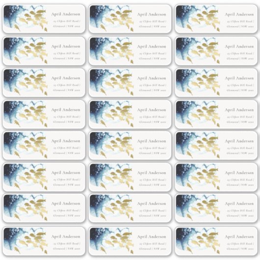 金ゴールドネイビーフィッシュ水中シーゲストアドレス シール (正面)