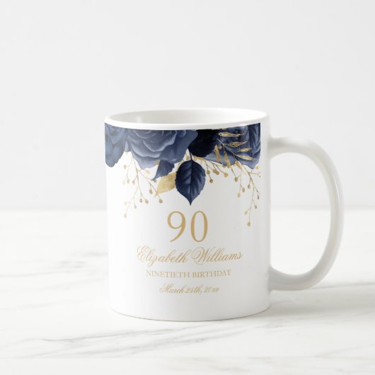 金ゴールドネイビーフローラバラ90誕生日 コーヒーマグカップ (右)
