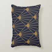 金ゴールドネイビーブルーアールデコファンパターン アクセントクッション (正面(垂直))
