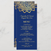 金ゴールドネイビーブルーエレガントウェディング メニュー (正面/裏面)