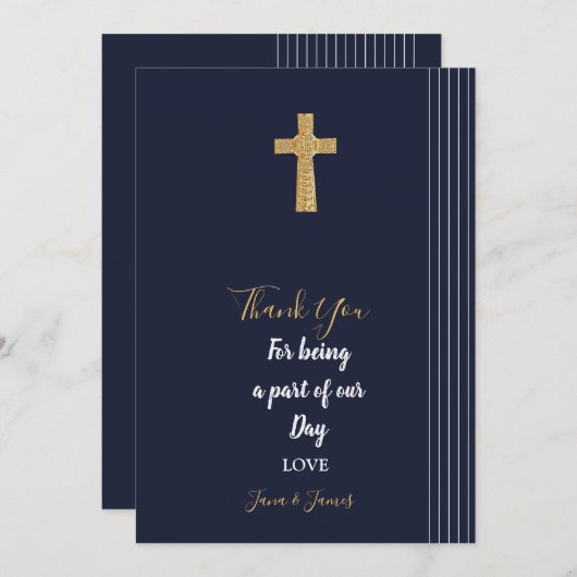 金ゴールドネイビーブルーエレガントタイポグラフィ 招待状 (正面/裏面)