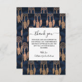 金ゴールドネイビーブルーグリッターイカットドリームキャッチャパターン サンキューカード (正面/裏面)