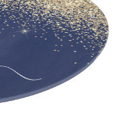 金ゴールドネイビーブルーグリッタースクリプトモノグラムガーリー名 カッティングボード (角)