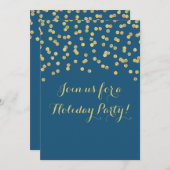 金ゴールドネイビーブルーグリッター紙吹雪クリスマスパーティー 招待状 (正面/裏面)