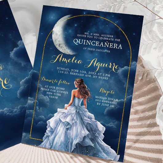 金ゴールドネイビーブルーザスターズQuinceaeneraの下の夜 招待状