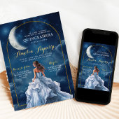 金ゴールドネイビーブルーザスターズQuinceaeneraの下の夜 招待状