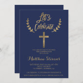 金ゴールドネイビーブルータイポグラフィシック確認 招待状 (正面/裏面)