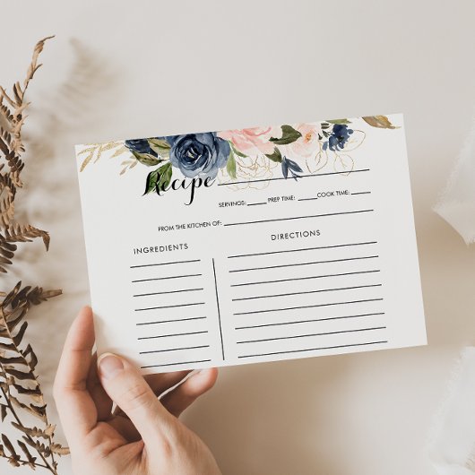 金ゴールドネイビーブルーピンクブライダルシャワーレシピカード