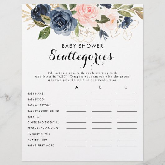 金ゴールドネイビーブルーピンク赤ちゃんシャワーScategoriesゲーム (正面)