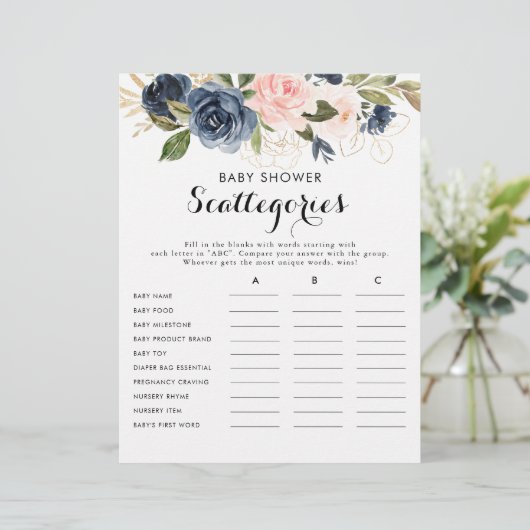 金ゴールドネイビーブルーピンク赤ちゃんシャワーScategoriesゲーム (スタンド正面)