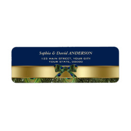 金ゴールドネイビーブルーピーコックの羽結婚羽の住所 ラベル