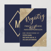 金ゴールドネイビーブルーフェイクグリッターシークインギフトレジストリ エンクロージャーカード (正面/裏面)