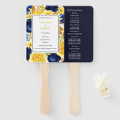 金ゴールドネイビーブルーフローラ結婚ズ ハンドファン (正面&裏面)