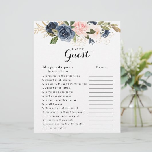 金ゴールドネイビーブルーブライダルシャワーゲストゲームを見つける (スタンド正面)