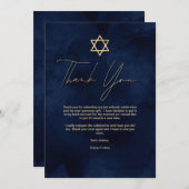 金ゴールドネイビーブルーホワイトウォーター色バー（ユダヤ教の）バル・ミツバー サンキューカード (正面/裏面)