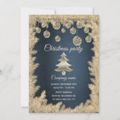金ゴールドネイビーブルー企業のクリスマスパーティー 招待状 (正面)