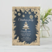 金ゴールドネイビーブルー企業のクリスマスパーティー 招待状 (スタンド正面)