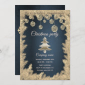 金ゴールドネイビーブルー企業のクリスマスパーティー 招待状 (正面/裏面)