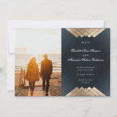 金ゴールドネイビーブルー幾何学模様ギャツビー・フォイル日付保存 案内状 (裏面)