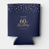 金ゴールドネイビーブルー紙吹雪60thバースデーパーティーのお願い 缶クーラー (正面)