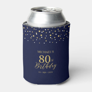 金ゴールドネイビーブルー紙吹雪80thバースデーパーティーのお願い 缶クーラー