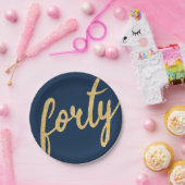 金ゴールドネイビーブルー40誕生日パーティーグリッター"40" ペーパープレート (パーティー)