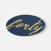 金ゴールドネイビーブルー40誕生日パーティーグリッター"40" ペーパープレート (アングル)