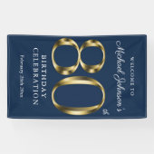 金ゴールドネイビーブルー80thバースデーパーティーエレガントようこそ 横断幕 (横)