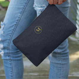 金ゴールドネイビーブルー |ミニマリストモダンモノグラムの アクセサリーポーチ