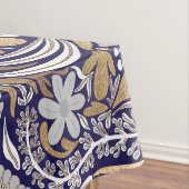 金ゴールドネイビーホワイトフローラリーフイラストレーションパターン テーブルクロス (インサイチュ)