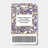 金ゴールドネイビーホワイトフローラリーフイラストレーションパターン バッジ (Back)