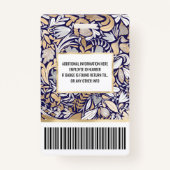 金ゴールドネイビーホワイトフローラリーフイラストレーションパターン バッジ (裏面)