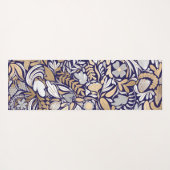 金ゴールドネイビーホワイトフローラリーフイラストレーションパターン ヨガマット (裏面(横))