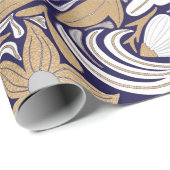 金ゴールドネイビーホワイトフローラリーフイラストレーションパターン ラッピングペーパー (ロールコーナー)