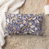 金ゴールドネイビーホワイトフローラリーフイラストレーションパターン ランバークッション (ブランケット)