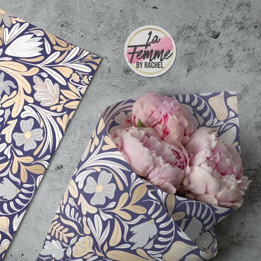 金ゴールドネイビーホワイトフローラリーフイラストレーションパターン 薄葉紙