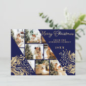 金ゴールドネイビーメリークリスマスフローラ写真コラージュ シーズンカード (スタンド正面)