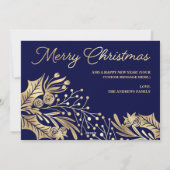 金ゴールドネイビーメリークリスマスフローラ写真コラージュ シーズンカード (裏面)