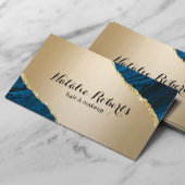 金ゴールドネイビーモダンアゲートメイクアップアーティストヘアサロン 名刺