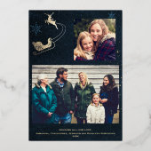 金ゴールドネイビーモダンブルースカイ写真ファミリークリスマス 箔シーズンカード (裏面)