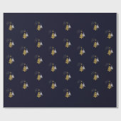 金ゴールドネイビーモダンブルーミニマリストクリスマスツリー ラッピングペーパー (フラット)