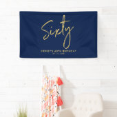 金ゴールドネイビーモダンブルー60thバースデーパーティバナー 横断幕 (インサイチュ)