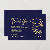 金ゴールドネイビーモダンル卒業党 サンキューカード (正面/裏面)
