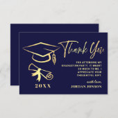 金ゴールドネイビーモダンル卒業党 サンキューカード (正面/裏面)