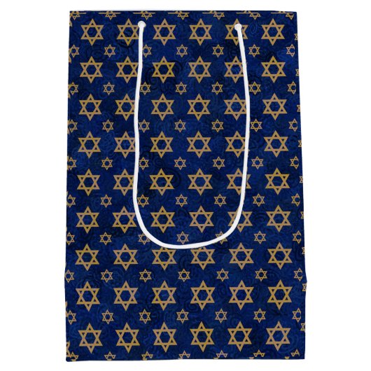 金ゴールドネイビーユダヤ星デザイン抱き枕 ミディアムペーパーバッグ (裏面)