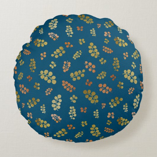 金ゴールドネイビーラウンドピローの銅の果実 ラウンドクッション (正面)