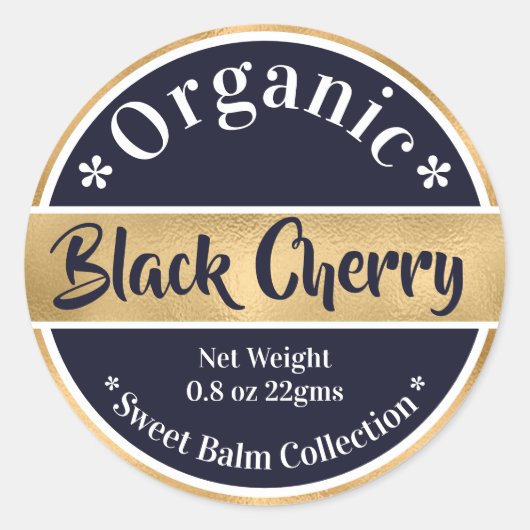 金ゴールドネイビーラベルDIYリップグロスバス体ギフト ラウンドシール (正面)